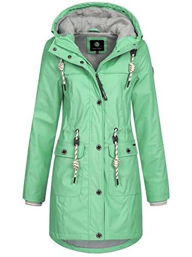 NEW VIEW Damen Regenjacke wasserabweisender Parka Annika Long mit Kapuze Mint (Dusty Jade Green) L von NEW VIEW