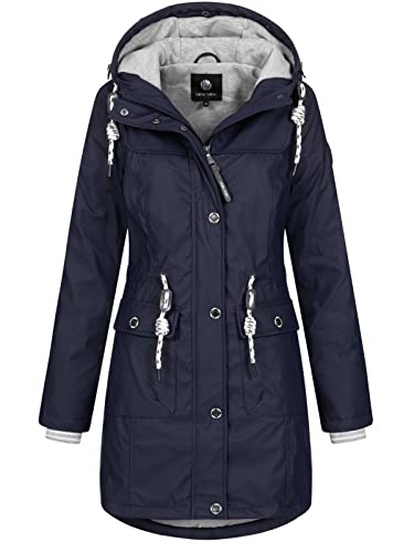 NEW VIEW Damen Regenjacke wasserabweisender Parka Annika Long mit Kapuze Navy (Naveal Academy) L von NEW VIEW