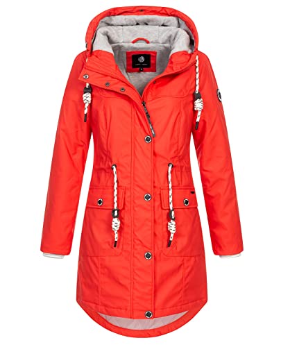 NEW VIEW Damen Regenjacke wasserabweisender Parka Annika Long mit Kapuze Rot (Bittersweet) L von NEW VIEW