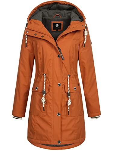 NEW VIEW Damen Regenjacke wasserabweisender Parka Annika Long mit Kapuze Terracotta (Bombay Brown) S von NEW VIEW