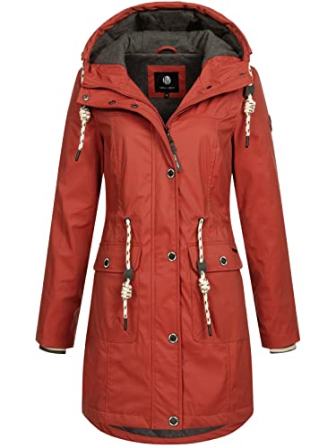 NEW VIEW Damen Regenjacke wasserabweisender Parka Annika Long mit Kapuze Ziegelrot (Red Ochre) S von NEW VIEW