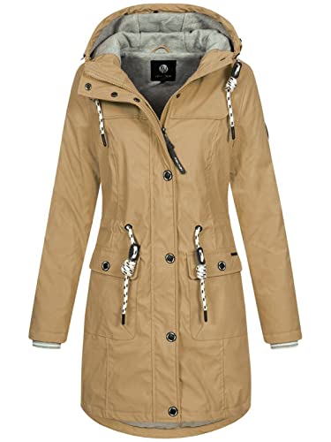 NEW VIEW Damen Regenjacke wasserabweisender Parka Annika Long mit Kapuze beige (peanut beige) L von NEW VIEW