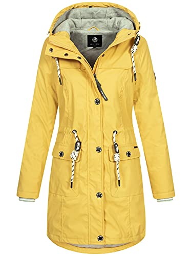 NEW VIEW Damen Regenjacke wasserabweisender Parka Annika Long mit Kapuze gelb (savanne Yellow) S von NEW VIEW