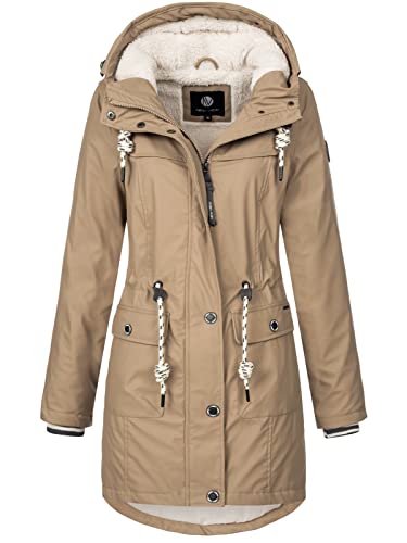 NEW VIEW Damen Regenjacke wasserabweisender Parka Regenmantel mit Kapuze beige (peanut beige) M von NEW VIEW