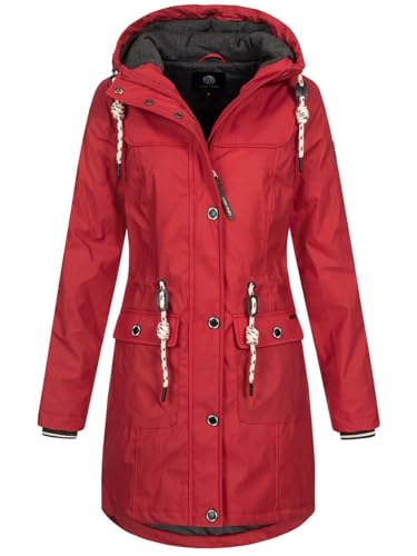 NEW VIEW Damen Regenjacke wasserabweisender Parka mit Kapuze Annika Long L60273FC14 Rot (Red) S von NEW VIEW