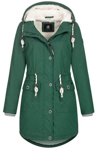 NEW VIEW Damen Regenjacke wasserabweisender Parka mit Kapuze Annika Long Teddy L60273FC15 Grün (Bistro Green) L von NEW VIEW
