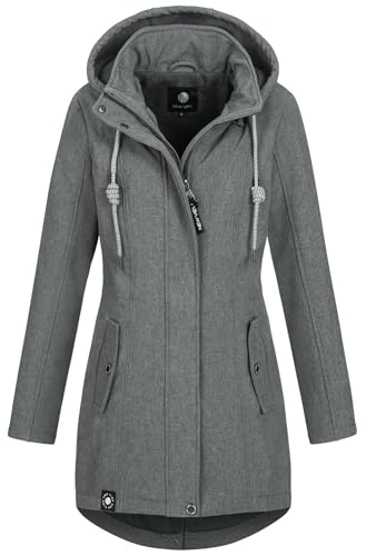 NEW VIEW Damen Softshelljacke wasserabweisender Parka mit Kapuze L60279FC02 Grau Melange (Grey Melange) S von NEW VIEW