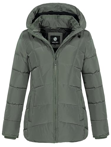 NEW VIEW Damen Steppjacke Anna gesteppte Herbst Winter Jacke mit Kapuze L60344FC01 Grau-Grün (Grey-Green) S von NEW VIEW
