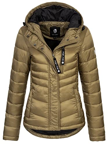 NEW VIEW Damen Steppjacke Tessa Short gesteppte Jacke mit Kapuze Beige (Peanut Beige Metallic) L von NEW VIEW