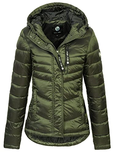 NEW VIEW Damen Steppjacke Tessa Short gesteppte Jacke mit Kapuze Grün (Green Metallic) XXL von NEW VIEW