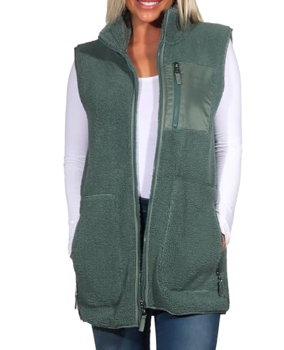 NEW VIEW Damen Teddyfleece-Weste L70040FC00 Teddyweste mit Kragen Oliv (Dark Forest) L von NEW VIEW