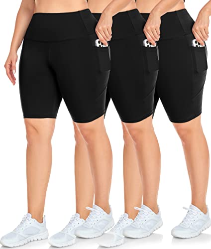 NEW YOUNG 3er-Pack Bikershorts in Übergröße mit Taschen für Damen, hohe Taille, 20,3 cm Yogahose, Workout-Shorts von NEW YOUNG