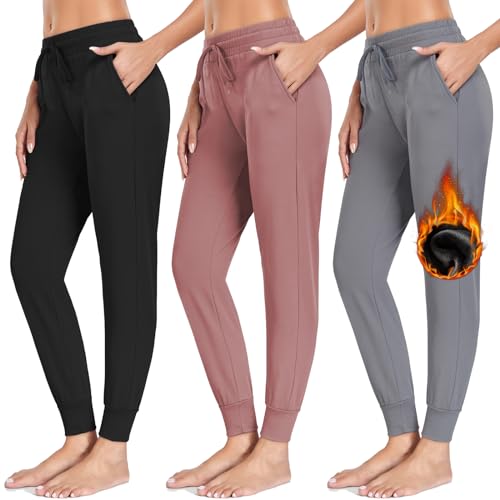 NEW YOUNG 3er-Pack Fleece-gefütterte Sweatpants für Damen, Jogginghose mit Taschen, Workout, Yogahose von NEW YOUNG