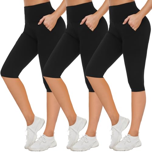 NEW YOUNG 3er-Pack Leggings mit Taschen für Damen, hohe Taille, Bauchkontrolle, Workout, Yogahose von NEW YOUNG