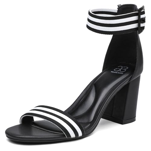 Damen Bequeme Chunky Heel Sandalen - Offener Zeh Knöchelriemen Blockabsatz rutschfeste elegante Sandalen für Hochzeit Party Büro, Schwarz, 37 EU von NEWBELLA