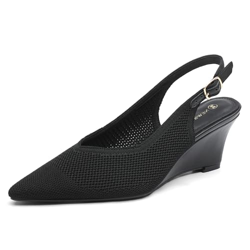 NEWBELLA Damen Keilabsätze - Minimalistische Kunstleder-Pumps mit Rückengurten, bequeme Anzugschuhe für Arbeit und Alltag, Dark, 39.5 EU von NEWBELLA