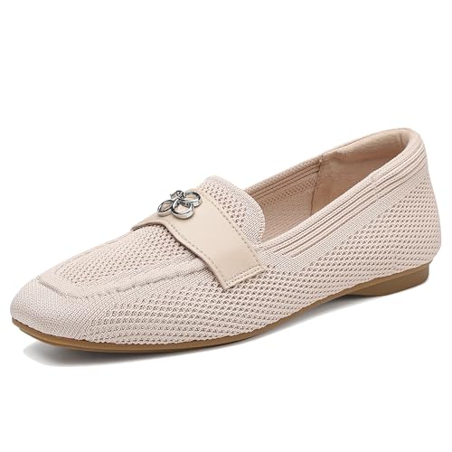 NEWBELLA Damen Knit Loafers - Atmungsaktive Flache Formelle Schuhe für Frauen Bequeme Slip-On Office Loafer Casual Arbeitsschuhe mit Fußgewölbeunterstützung, Pink, 37 EU von NEWBELLA