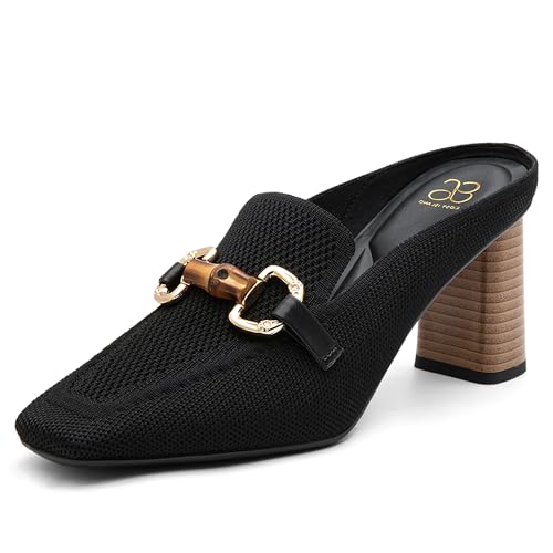 NEWBELLA Damen Knit Pointed Toe Chunky Heel Pantoletten Bequeme Slip-On Sandalen für Business und Alltag, Pantoletten mit dunklem Absatz, 38.5 EU von NEWBELLA