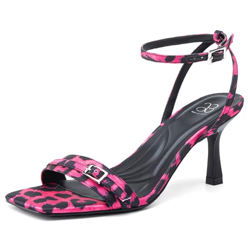 NEWBELLA Damen Leopard Stiletto Sandalen Mode Square Toe Lace Up Abend High Heels für Party Sommer, Pink, 39.5 EU NEWBELLA Damen Leopard Stiletto Sandalen Mode Square Toe Lace Up Abend High Heels für Party Sommer, Pink, 39.5 EU von NEWBELLA