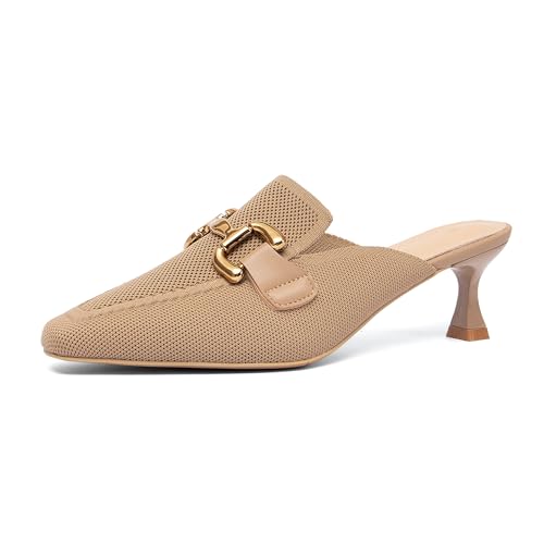 NEWBELLA Damen-Pantoletten mit Kätzchen-Absatz, spitzer Zehenbereich, Slipper, niedrige Absätze, bequeme Arbeitsschuhe für den täglichen Pendler und das Büro, aprikose, 39 EU von NEWBELLA