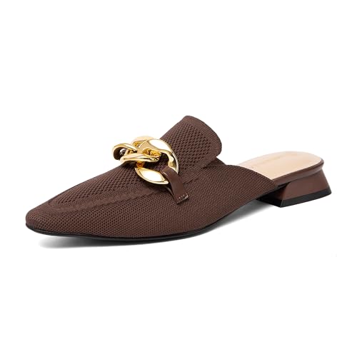NEWBELLA Damen Pantoletten mit flachem spitzem Zehenbereich – Slip-on Pendler-Schuhe zum Spazierengehen, atmungsaktive Büro-Loafers, minimalistische lässige Slides, Kaffee, 39 EU von NEWBELLA