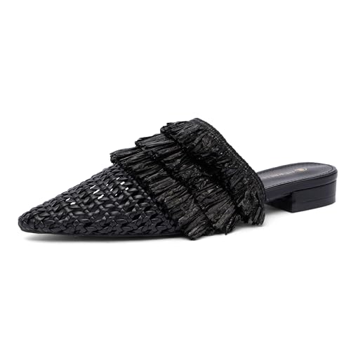 NEWBELLA Damen Pantoletten mit niedrigem Absatz – Spitz zulaufende Pendlerschuhe, bequeme Freizeitsandalen für Arbeit und Alltag, Schwarz, 35.5 EU von NEWBELLA