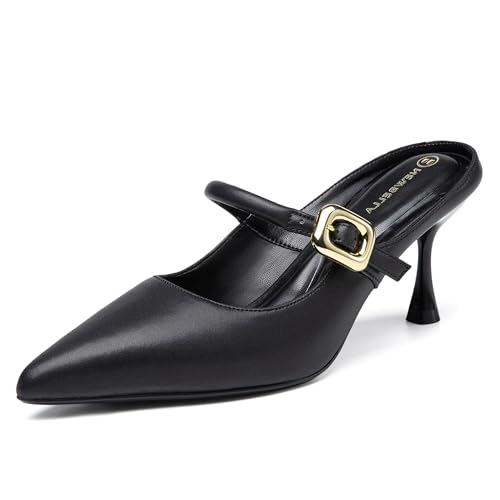 NEWBELLA Damen Pantoletten mit spitzem Zehenabsatz für Frauen PU Absatz Sandalen Pantoletten Schuhe Stiletto Absatz, Schwarz, 37.5 EU Weit von NEWBELLA