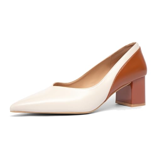 NEWBELLA Damen Pumps mit spitzem Zehenbereich, klobige Absätze, bequeme Büroschuhe, formelle Schuhe für Damen, Business, Arbeit, Kleid Schuhe, aprikose, 41 EU von NEWBELLA