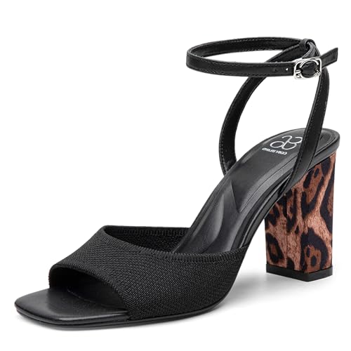 NEWBELLA Damen-Sandalen mit quadratischem Zehenbereich, klobige High Heels mit verstellbarem Knöchelriemen-Design, bequeme Schuhe für Hochzeit, Party, Abend, Schwarz, 37.5 EU von NEWBELLA