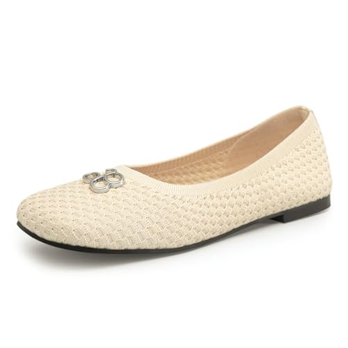 NEWBELLA Damen Slip-On Loafers - Atmungsaktive Strick-Sneaker zum Gehen, leichte Freizeitschuhe für Frauen, bequeme flache Schuhe für den täglichen Gebrauch, Beige, 38.5 EU von NEWBELLA