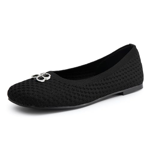 NEWBELLA Damen Slip-On Loafers - Atmungsaktive Strick-Sneaker zum Gehen, leichte Freizeitschuhe für Frauen, bequeme flache Schuhe für den täglichen Gebrauch, Schwarz, 38 EU von NEWBELLA