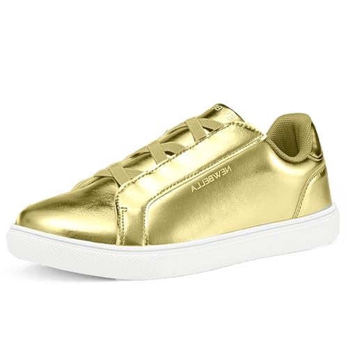 NEWBELLA Damen-Sneaker aus veganem Leder – leichte Wanderschuhe für lässigen Komfort, Gold, 39.5 EU von NEWBELLA