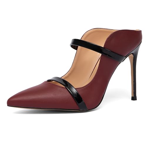 NEWBELLA Damen Spitz Zehe Stiletto Heels Elegant Prom Party Schuhe High Heel Kleid Pumps für Abend Hochzeit Besondere Anlässe, Burgunder, 39 EU von NEWBELLA