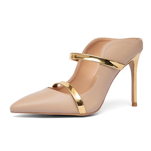 NEWBELLA Damen Spitz Zehe Stiletto Heels Elegant Prom Party Schuhe High Heel Kleid Pumps für Abend Hochzeit Besondere Anlässe, aprikose, 37 EU von NEWBELLA