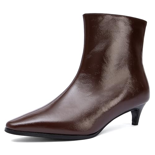 NEWBELLA Damen Stiefeletten - Britischer Minimalistischer Stil Stiletto Heel Booties Premium Kunstleder Kurze Stiefel für Arbeit & Abendkleidung, Braun, 37 EU von NEWBELLA