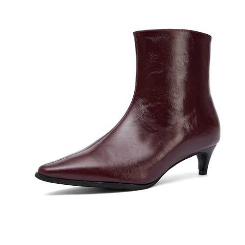 NEWBELLA Damen Stiefeletten - Britischer Minimalistischer Stil Stiletto Heel Booties Premium Kunstleder Kurze Stiefel für Arbeit & Abendkleidung, Burgunder, 39 EU von NEWBELLA
