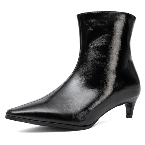 NEWBELLA Damen Stiefeletten - Britischer Minimalistischer Stil Stiletto Heel Booties Premium Kunstleder Kurze Stiefel für Arbeit & Abendkleidung, Schwarz, 38.5 EU von NEWBELLA