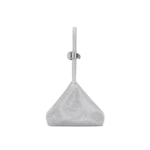 NEWBELLA Damen Strass Abendtasche - Triangel Top Griff Clutch Geldbörse Mini Handtasche für Hochzeit Party oder formelle Veranstaltungen, silber von NEWBELLA