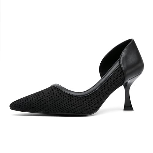 NEWBELLA Elegante Damen-Pumps mit Kätzchen-Absatz, spitzer Zehenbereich, mittelhoher Absatz, elegante Schuhe, bequeme Büro-Pumps für tägliches Pendeln und Berufskleidung, Schwarz, 37.5 EU von NEWBELLA