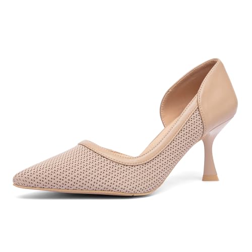 NEWBELLA Elegante Damen-Pumps mit Kätzchen-Absatz, spitzer Zehenbereich, mittelhoher Absatz, elegante Schuhe, bequeme Büro-Pumps für tägliches Pendeln und Berufskleidung, aprikose, 35.5 EU von NEWBELLA
