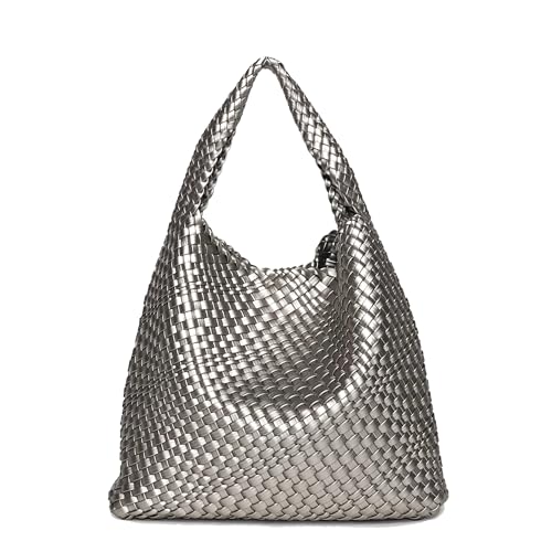 NEWBELLA Gewebte Tasche, Geldbörsen und Handtaschen für Damen, PU-Leder, Schultertaschen mit Tragegriff oben, silber, Medium NEWBELLA Gewebte Tasche, Geldbörsen und Handtaschen für Damen, PU-Leder, Schultertaschen mit Tragegriff oben, silber, Medium von NEWBELLA