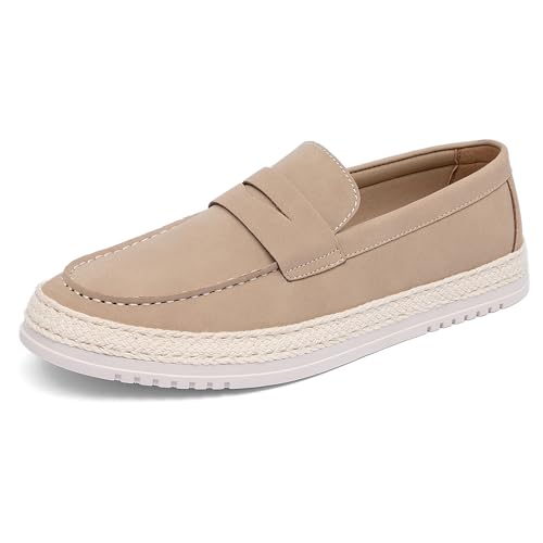 NEWBELLA Herren Slip-On Loafers - Bequeme Freizeitschuhe Schuhe Atmungsaktive Leichte Penny Loafer für Männer Business Schuhe mit gepolsterter Innensohle, Beige, 40 EU von NEWBELLA