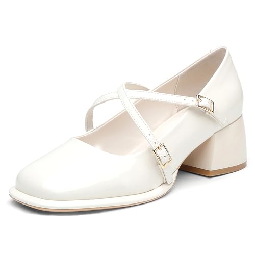 NEWBELLA Mary Jane Damenschuhe, klobiger Blockabsatz, Hochzeitskleid, Schuhe für Damen, niedrige Absätze, enge quadratische Zehenpartie, Weiss/opulenter Garten, 38.5 EU NEWBELLA Mary Jane Damenschuhe, klobiger Blockabsatz, Hochzeitskleid, Schuhe für Damen, niedrige Absätze, enge quadratische Zehenpartie, Weiss/opulenter Garten, 38.5 EU von NEWBELLA