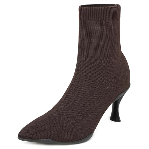 NEWBELLA Minimalistische Damen-Stiefeletten mit spitzem Zehenbereich, Kaffee, 38.5 EU von NEWBELLA