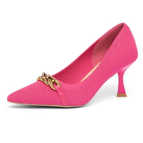 NEWBELLA Mousse FIT Damen Gestrickte Spitze Stiletto Heels Stiletto Kleid Pumps mit Kettenriemendetail Bequeme formelle Schuhe, Pink, 37 EU von NEWBELLA