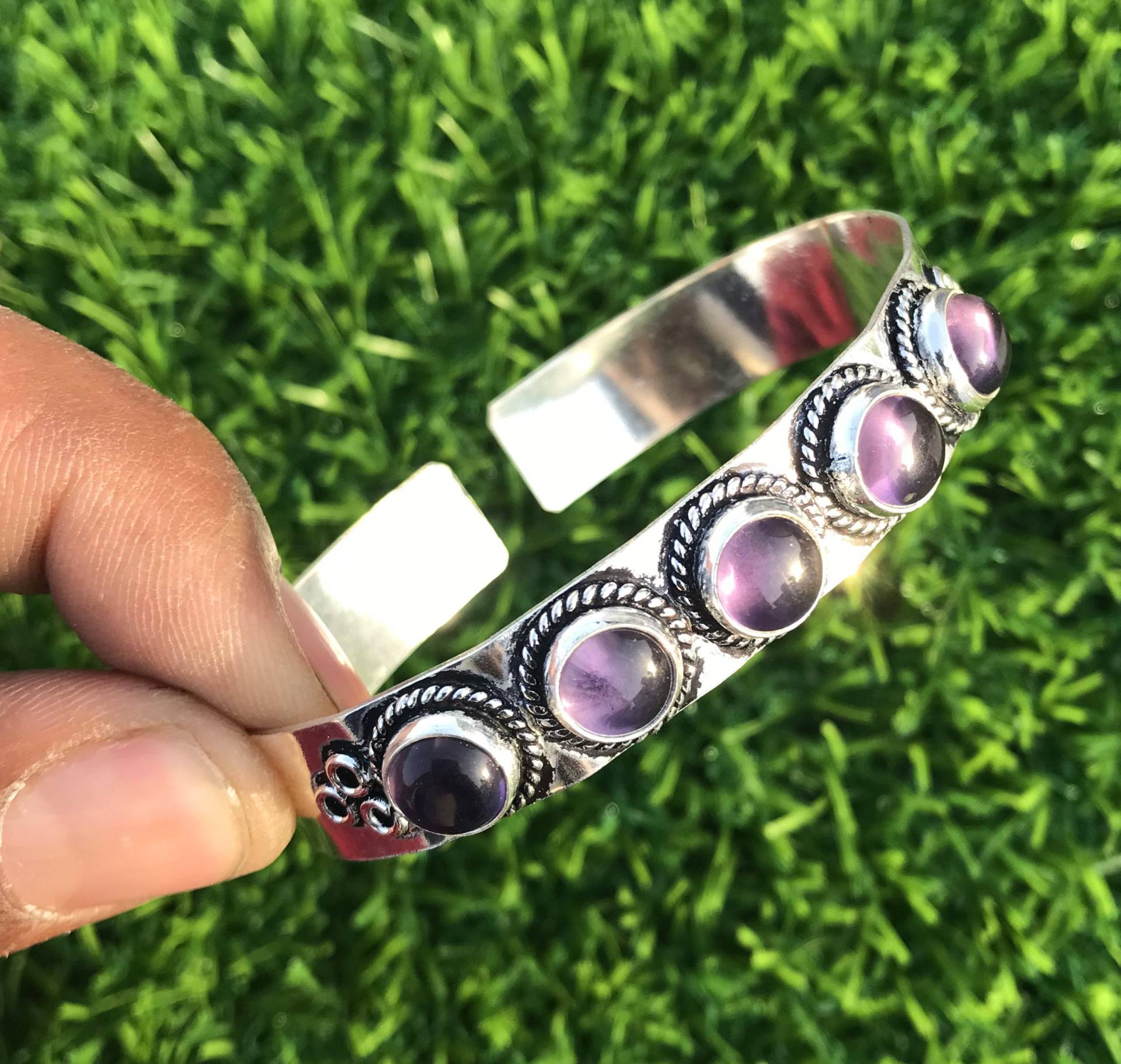 Amethyst Kristall Armreif, Silber-Overlay Edelstein Armband, Handgemachtes Hippie Frauen Geschenk Armreif Schmuck von NEWCELLECTION