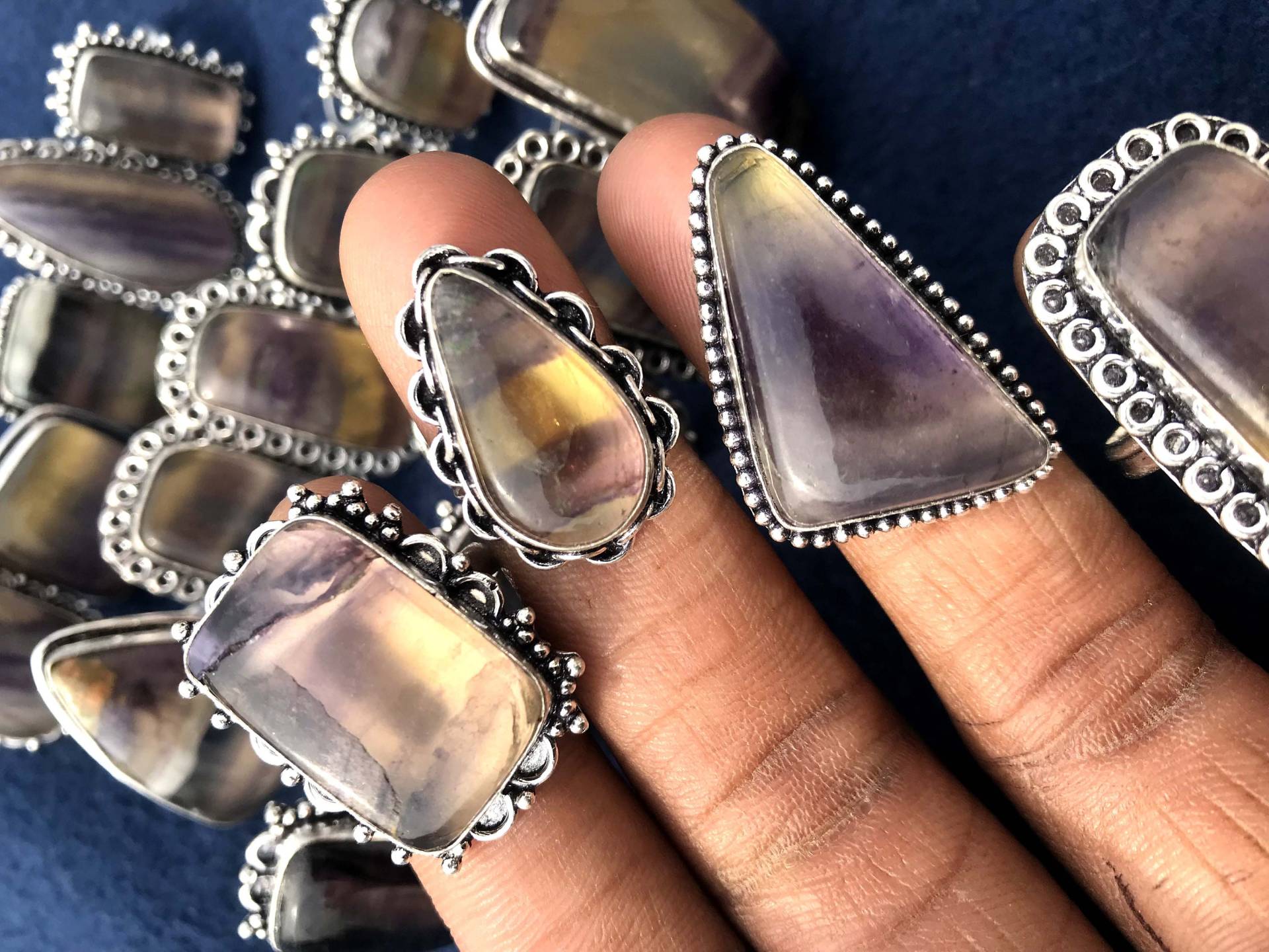Fluorit Ringe, Silber Overlay Kristall Natürlicher Edelstein Handgefertigter Ring, Boho Hippie Frauen Ringe von NEWCELLECTION