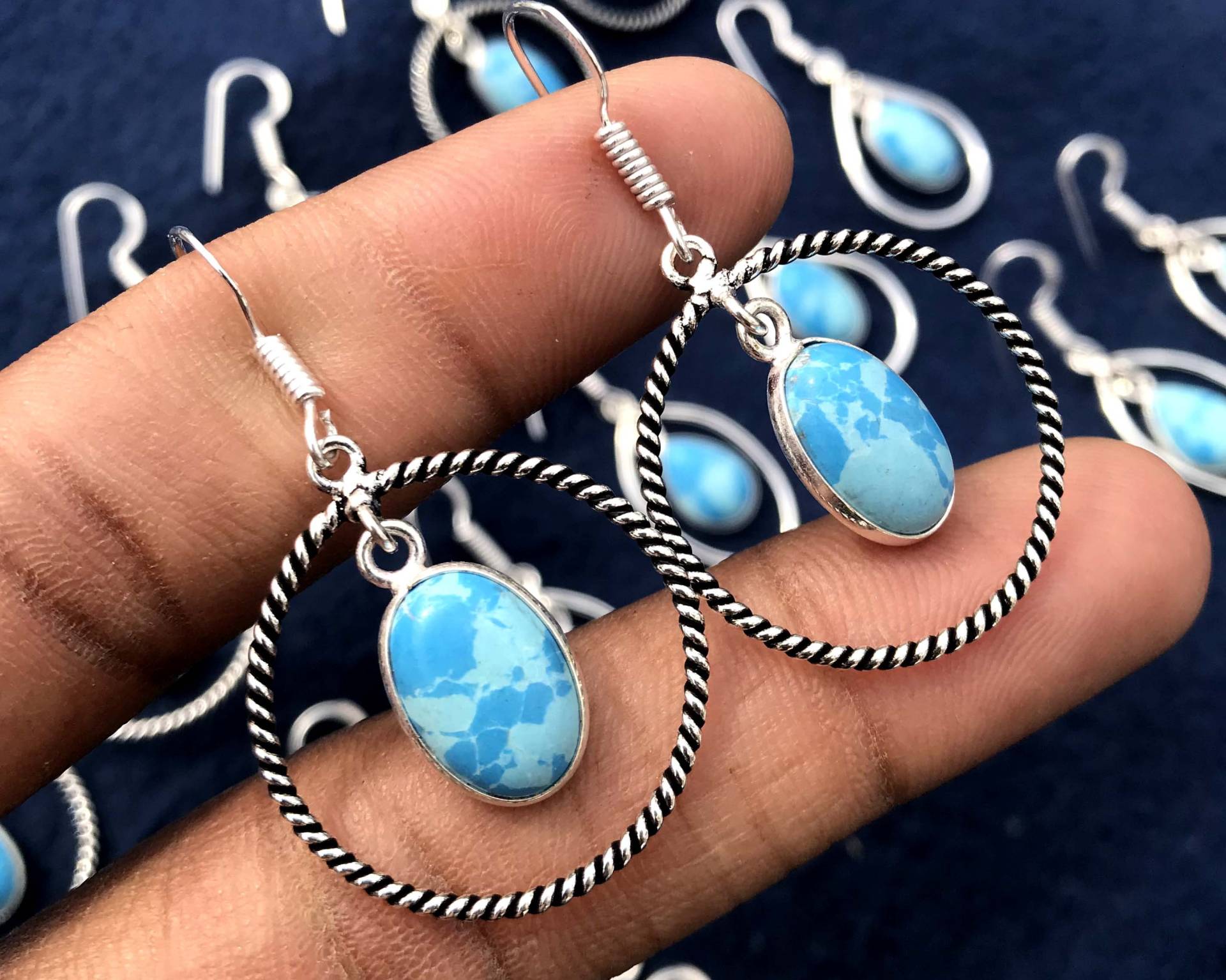 Larimar Kristall Ohrringe, Silber Overlay Handgemachte Edelstein Hippie Boho Schmuck von NEWCELLECTION