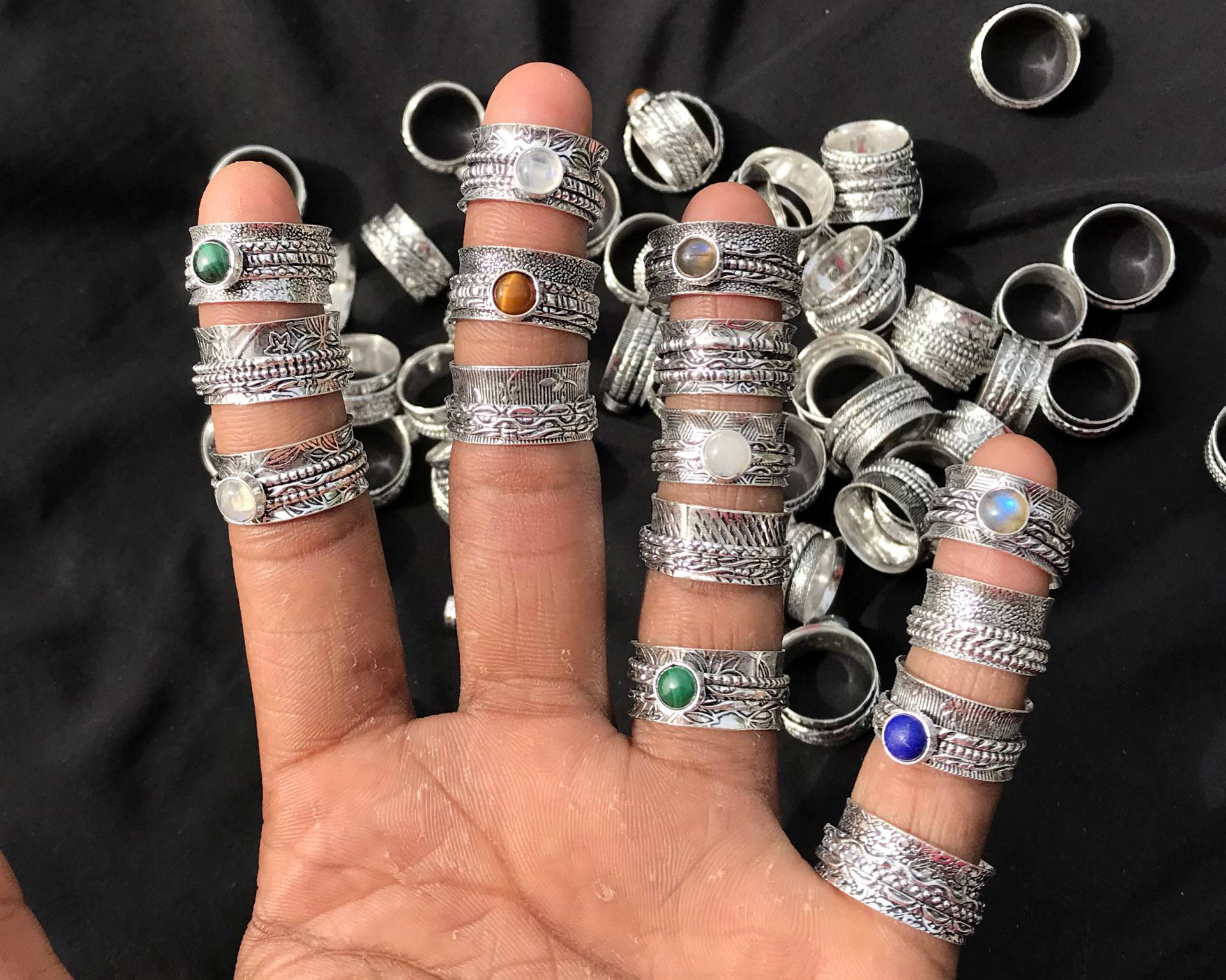 Verschiedene Kristall Spinner Ring, Frauen Ring Lot, Silber-Overlay Edelstein Boho Handgemachte Ringe von NEWCELLECTION