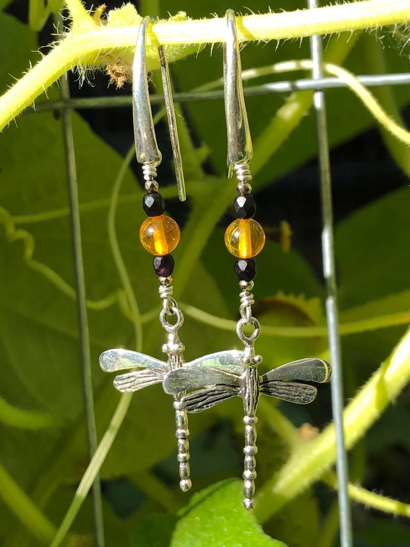 Bernstein Und Libelle Ohrringe. Ohrringe Aus Sterlingsilber Bernstein. Sterling Silber Libellen von NEWD